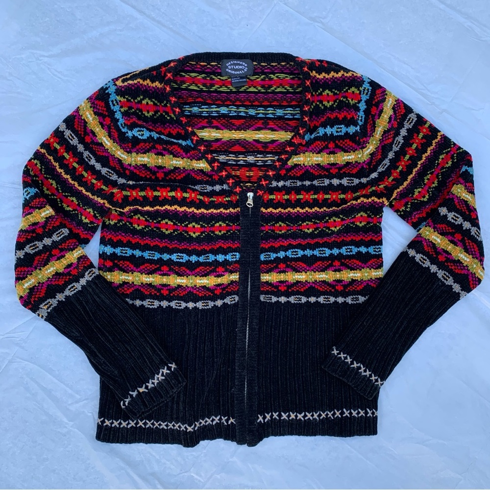 90’s Y2K Design Studio Originals Studio Fair Isle Zip Sweater